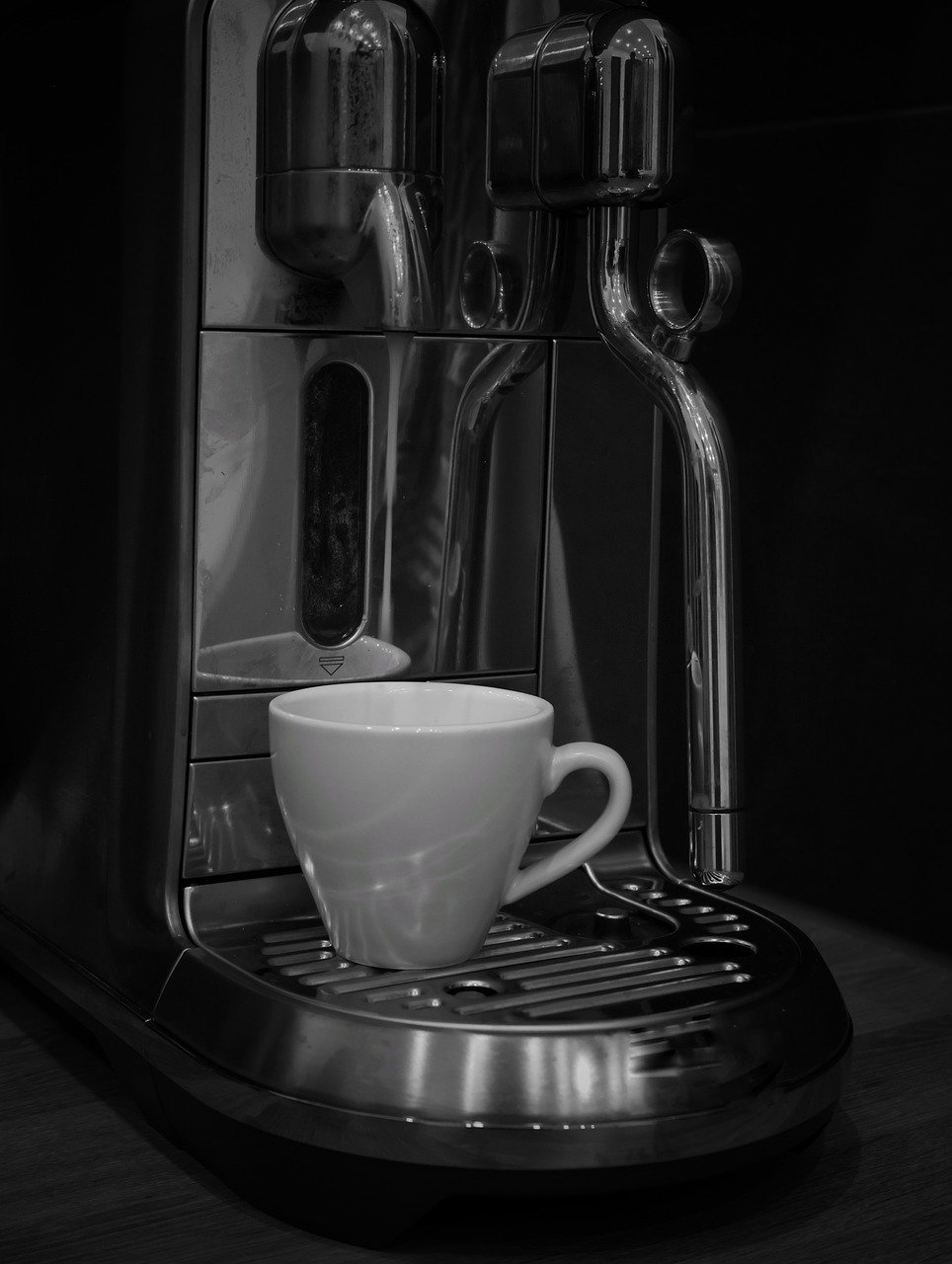 coffee machine, coffee, espresso, enjoyment, coffee cup, cup, monochrome, black-and-white